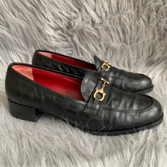Salvatore Ferragamo Black Leather Slip On Loafers - Picture 1 of 10